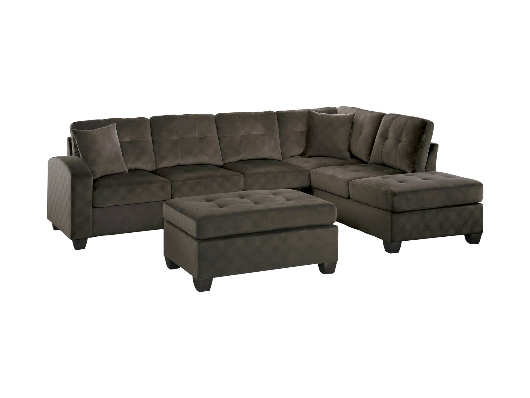 Emilio Chocolate 3-Piece Reversible Sectional Ottoman - Ornate Home