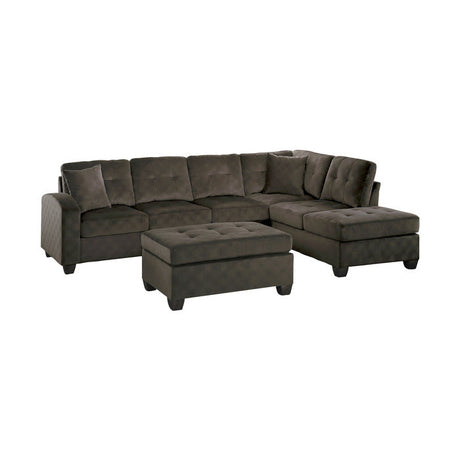 Emilio Chocolate 3-Piece Reversible Sectional Ottoman - Ornate Home