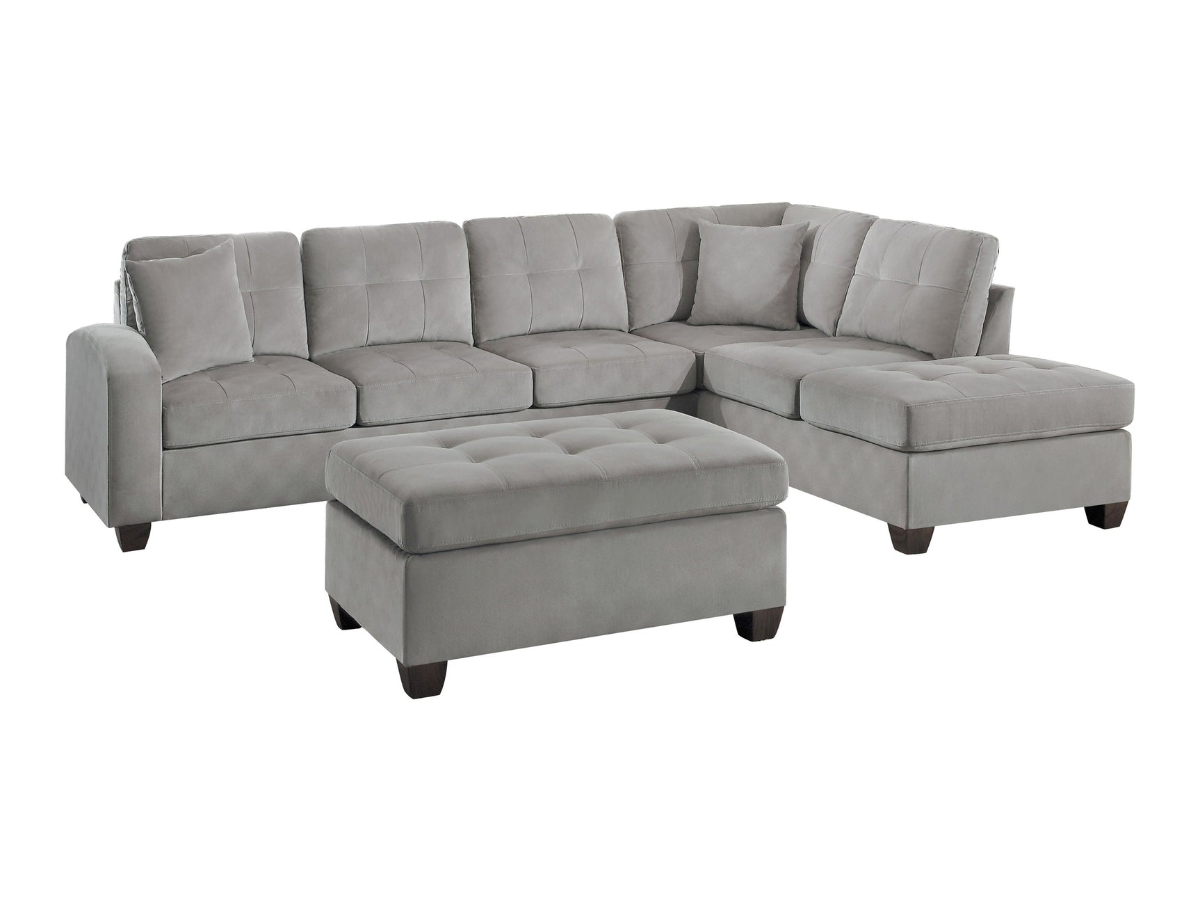 Emilio Taupe 3-Piece Reversible Sectional Ottoman - Ornate Home