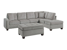Emilio Taupe 3-Piece Reversible Sectional Ottoman - Ornate Home