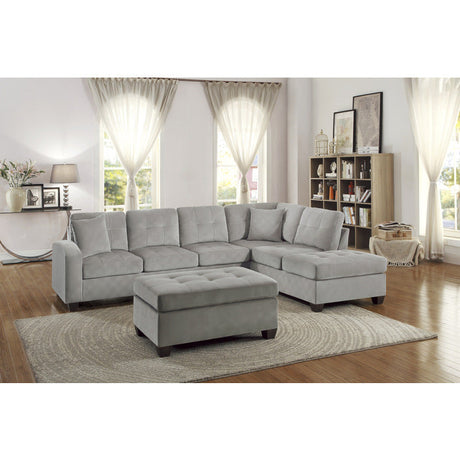 Emilio Taupe 3-Piece Reversible Sectional Ottoman - Ornate Home