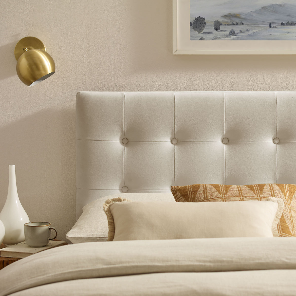 Emily Alabaster Stain-Resistant Performance Velvet Full Size Headboard - Ornate Home