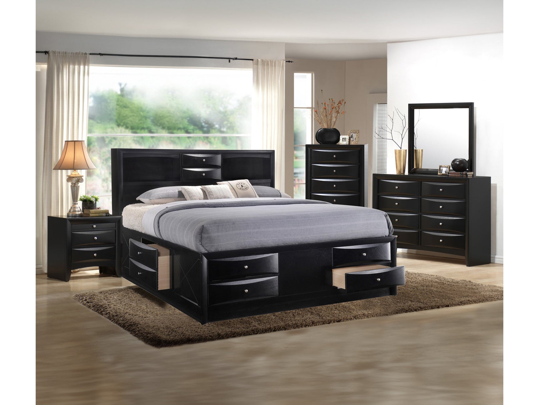 Emily Black Storage Platform Bedroom Set - Ornate Home