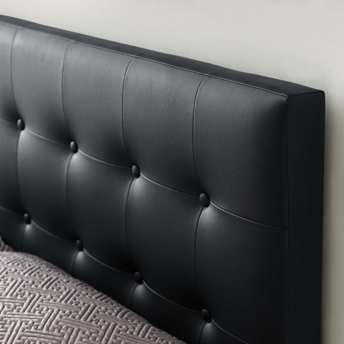 Emily Black Upholstered Vinyl Queen Headboard - Ornate Home