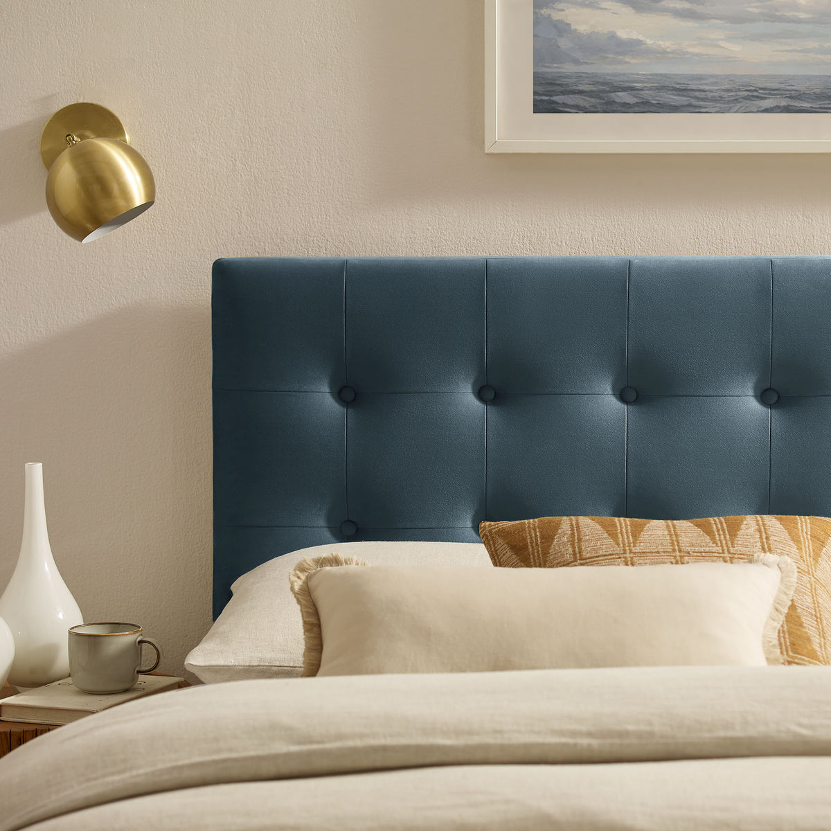 Emily Cadet Blue Stain-Resistant Performance Velvet Full Size Headboard - Ornate Home