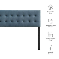 Emily Cadet Blue Stain-Resistant Performance Velvet Full Size Headboard - Ornate Home
