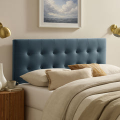 Emily Cadet Blue Stain-Resistant Performance Velvet Queen Size Headboard - Ornate Home
