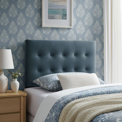 Emily Cadet Blue Stain-Resistant Performance Velvet Twin Size Headboard - Ornate Home