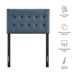 Emily Cadet Blue Stain-Resistant Performance Velvet Twin Size Headboard - Ornate Home