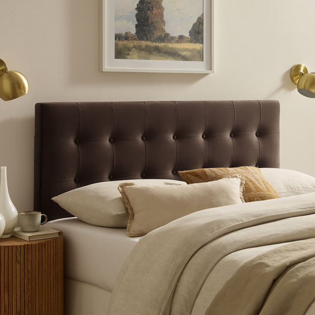 Emily Chocolate Brown Stain-Resistant Performance Velvet Queen Size Headboard - Ornate Home