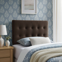 Emily Chocolate Brown Stain-Resistant Performance Velvet Twin Size Headboard - Ornate Home