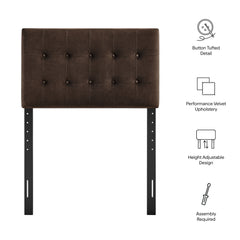 Emily Chocolate Brown Stain-Resistant Performance Velvet Twin Size Headboard - Ornate Home