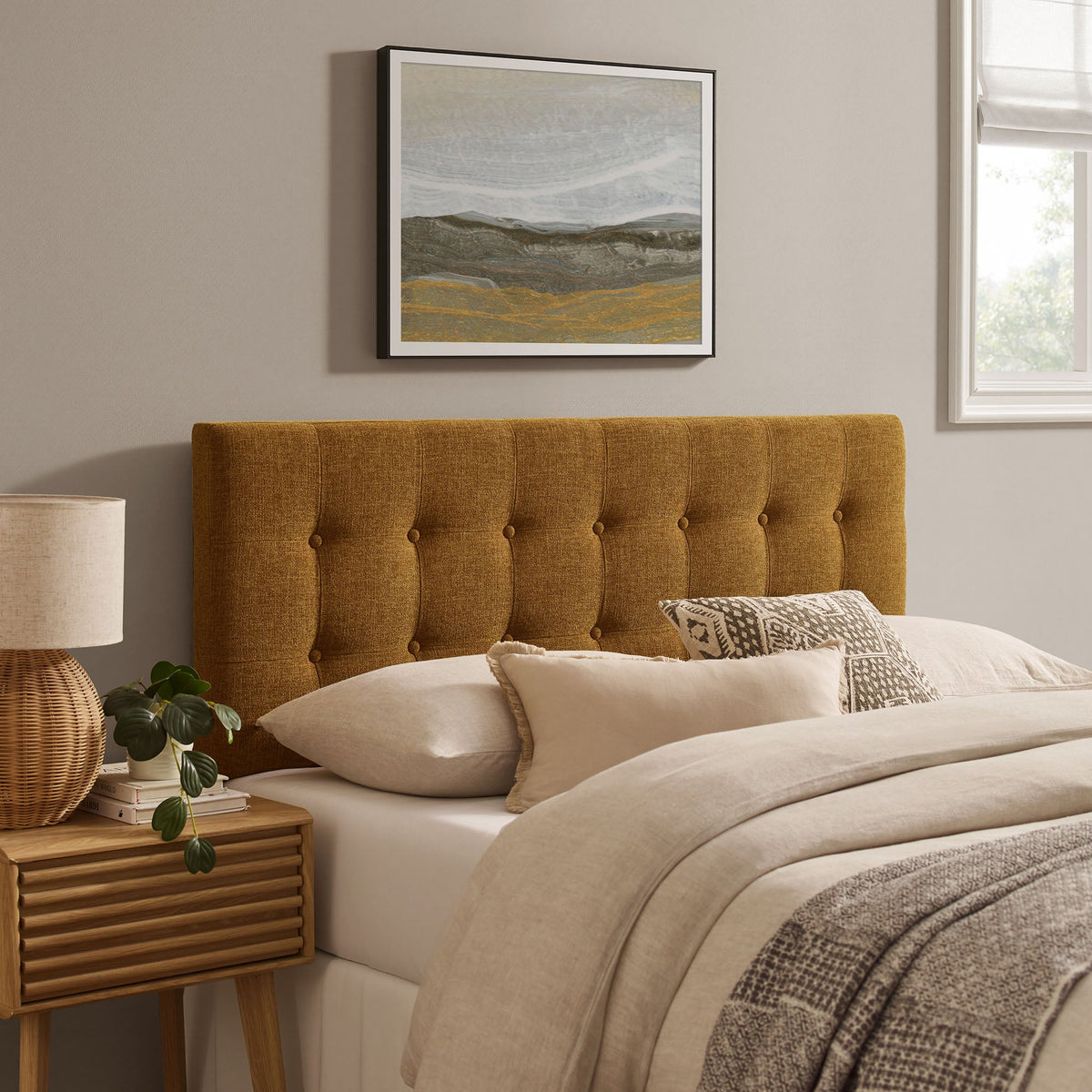 Emily Copper Fabric Upholstered Full Size Headboard - Ornate Home