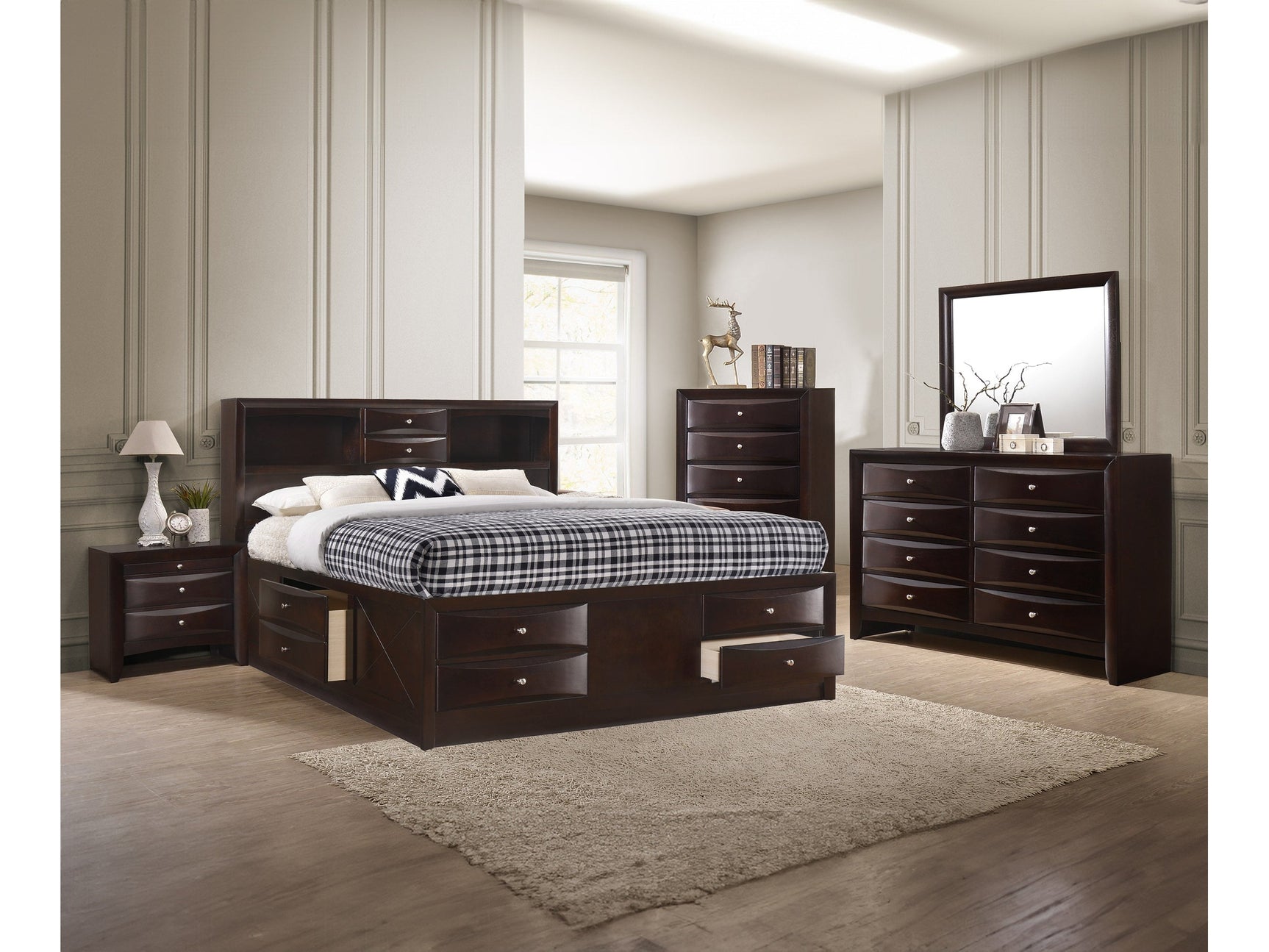 Emily Dark Cherry Storage Platform Bedroom Sets - Ornate Home