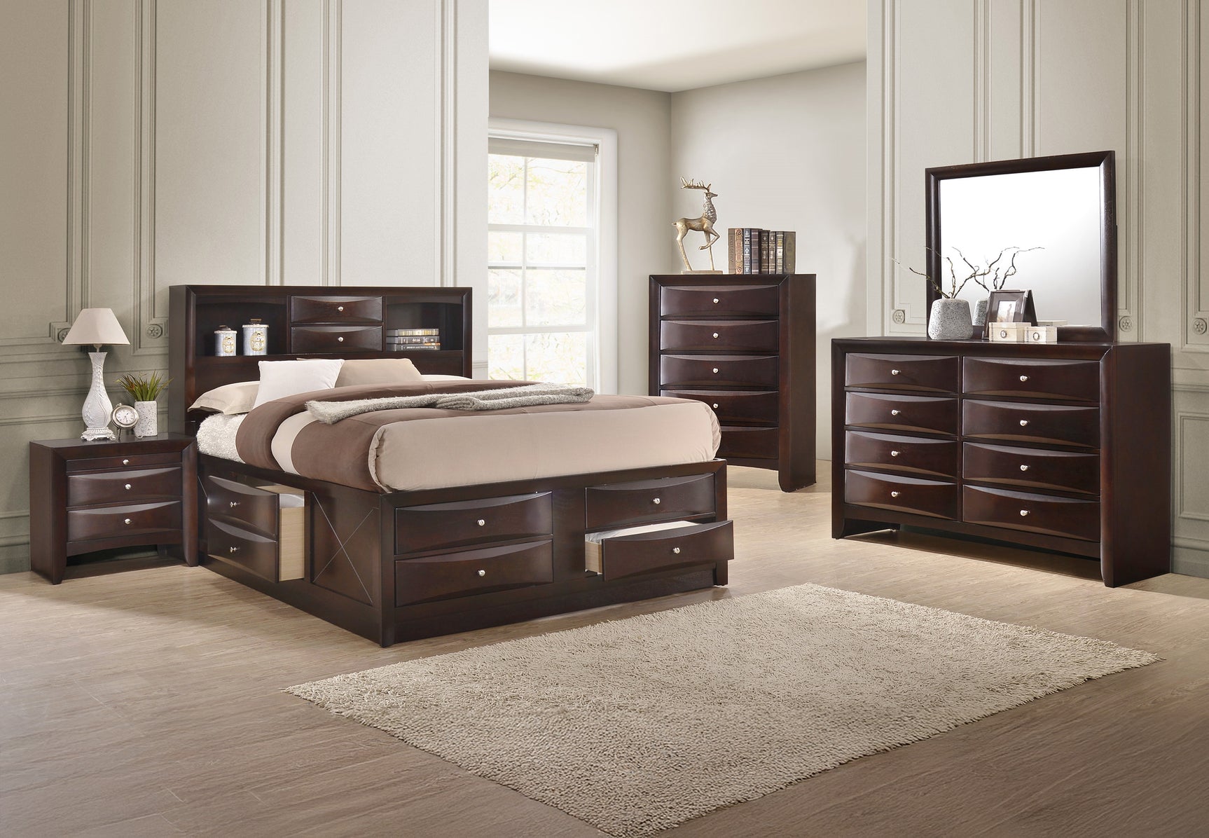 Emily Dark Cherry Storage Platform Bedroom Sets - Ornate Home