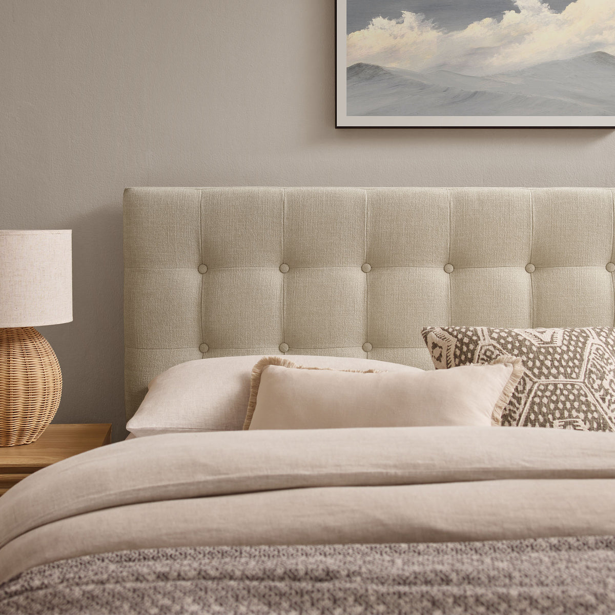 Emily Ecru Fabric Upholstered Full Size Headboard - Ornate Home