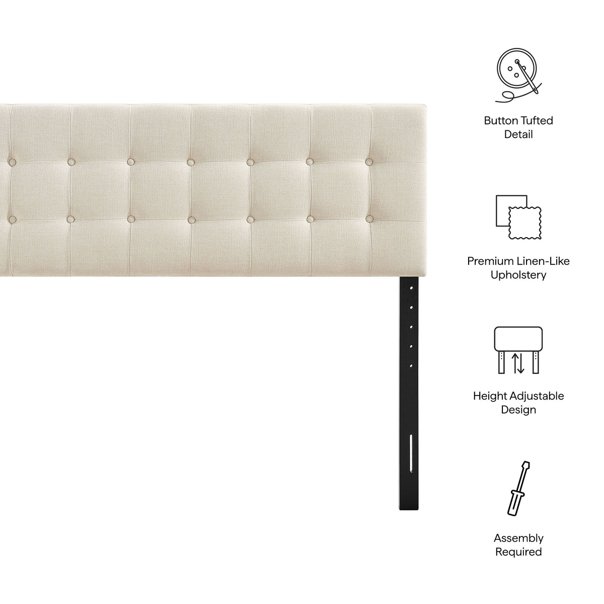 Emily Ecru Fabric Upholstered Full Size Headboard - Ornate Home