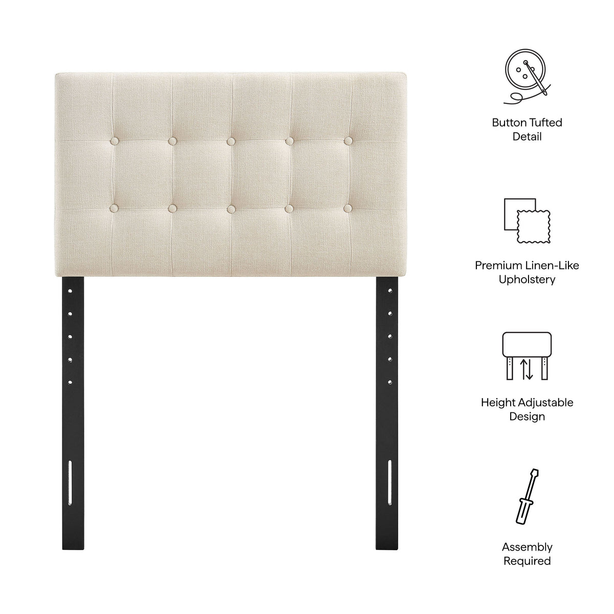 Emily Ecru Fabric Upholstered Twin Size Headboard - Ornate Home