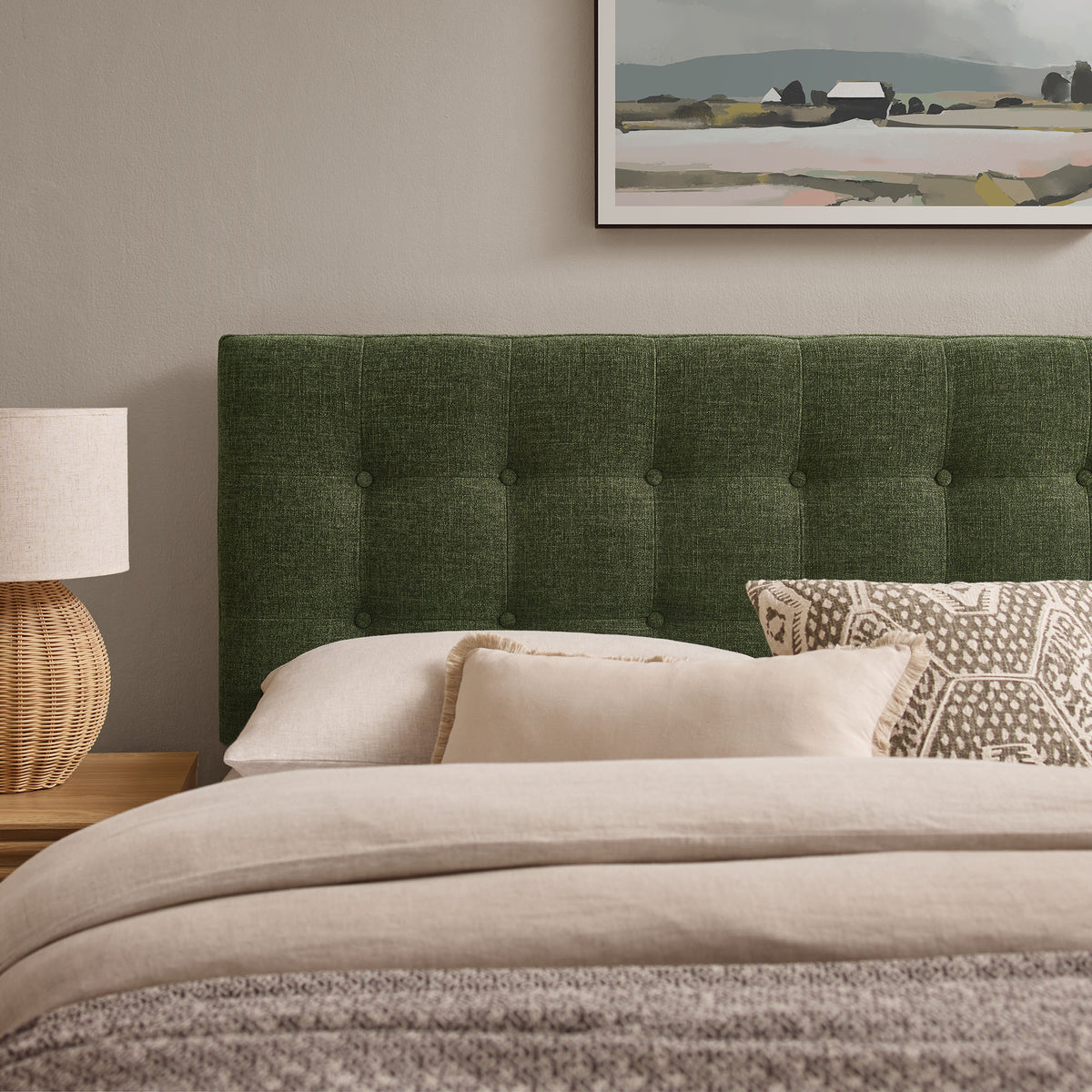 Emily Foliage Fabric Upholstered King Size Headboard - Ornate Home
