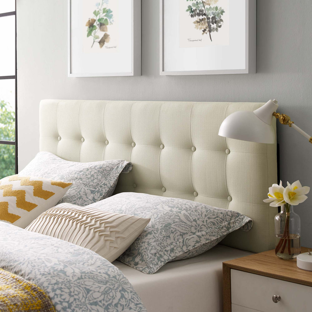 Emily Ivory Upholstered Fabric Full Headboard - Ornate Home