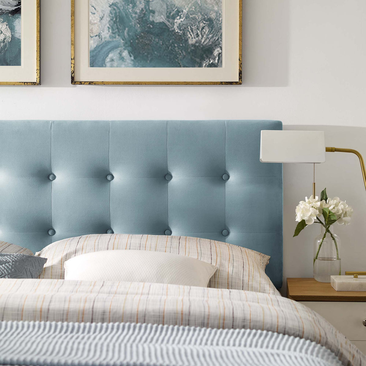 Emily Light Blue Biscuit Tufted Performance Velvet Queen Headboard - Ornate Home