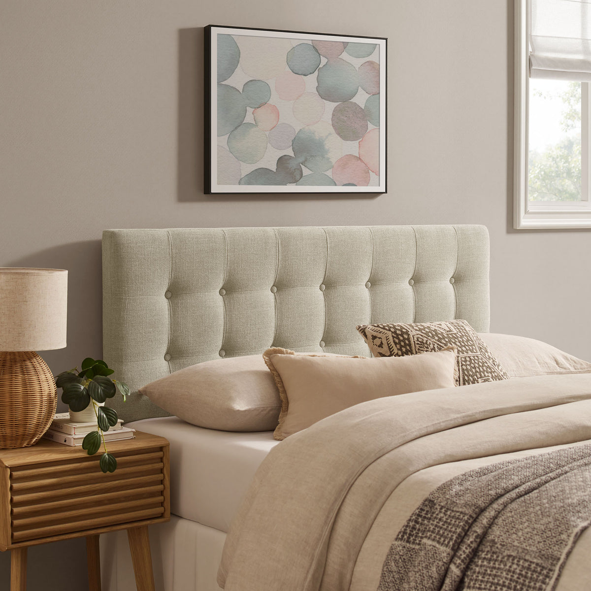 Emily Linen Fabric Upholstered King Size Headboard - Ornate Home