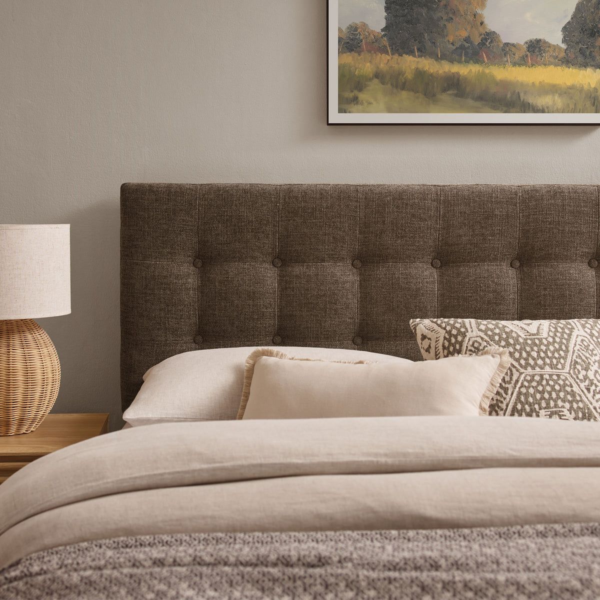 Emily Mocha Fabric Upholstered King Size Headboard - Ornate Home