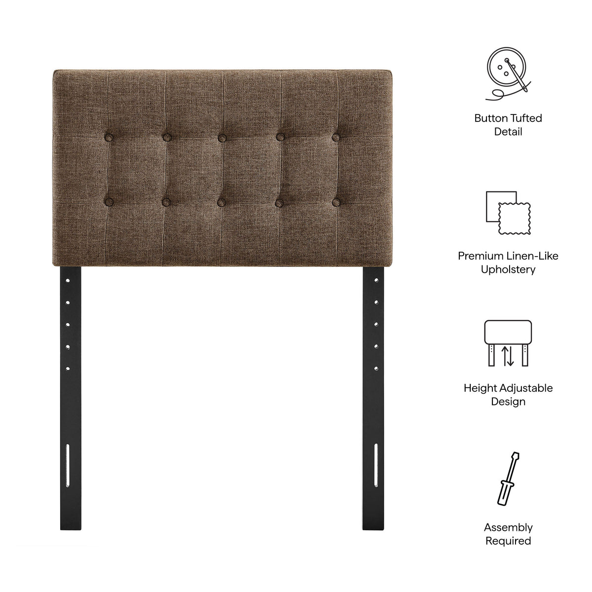 Emily Mocha Fabric Upholstered Twin Size Headboard - Ornate Home