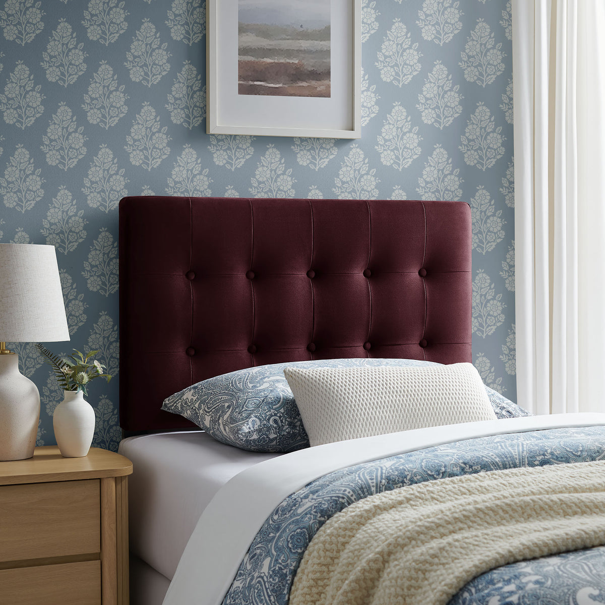 Emily Mulberry Stain-Resistant Performance Velvet Twin Size Headboard - Ornate Home