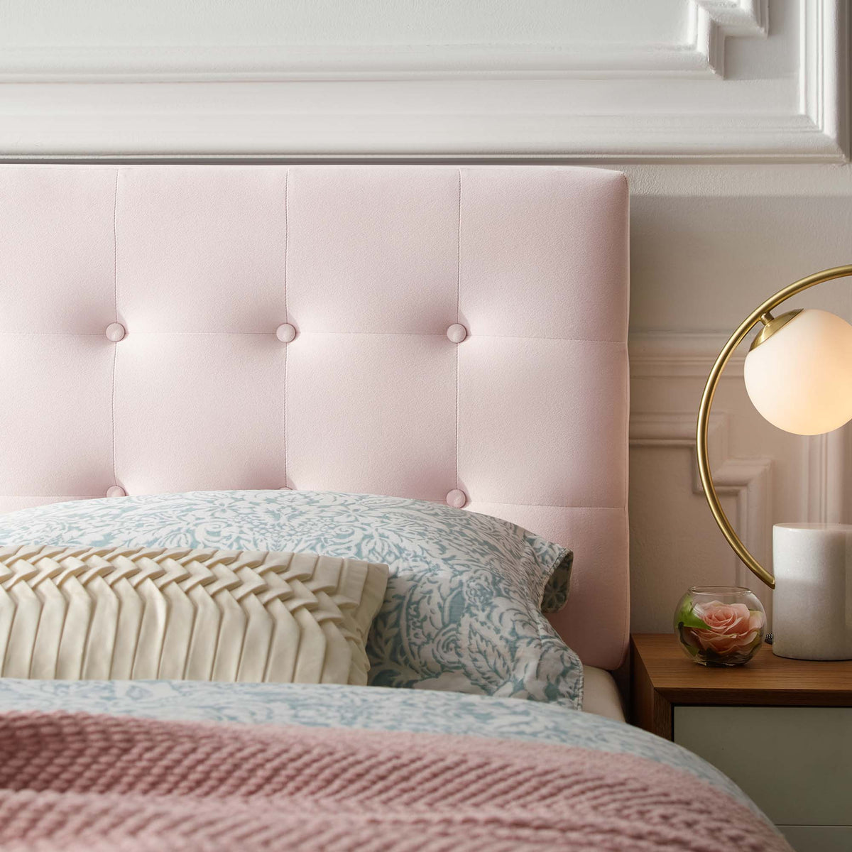 Emily Pink Biscuit Tufted Performance Velvet Queen Headboard - Ornate Home