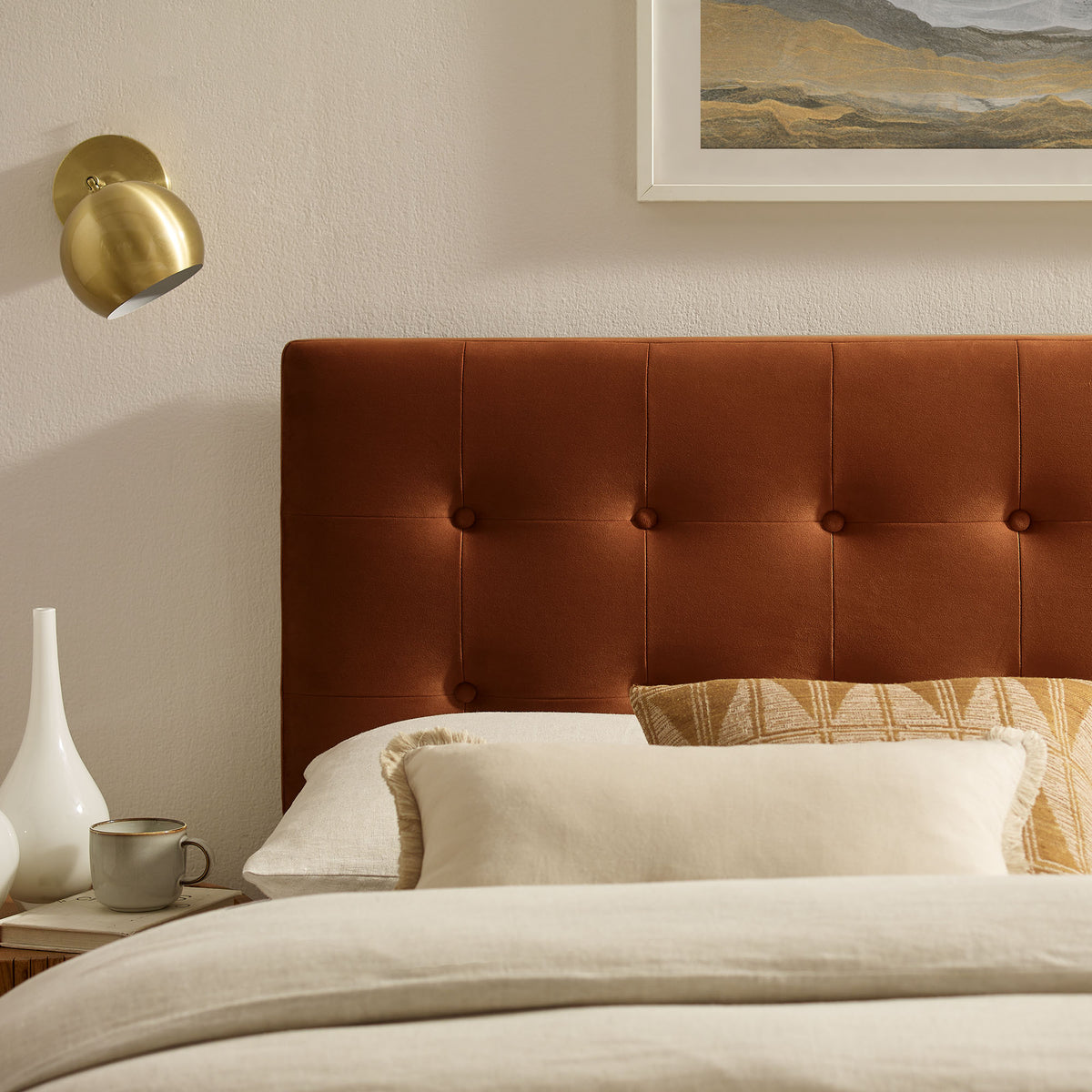 Emily Rust Stain-Resistant Performance Velvet Queen Size Headboard - Ornate Home