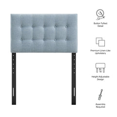 Emily Sky Blue Fabric Upholstered Twin Size Headboard - Ornate Home