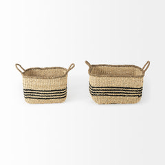 Emma Light Brown/Black Seagrass Rectangular Basket (Set of 2) - Ornate Home