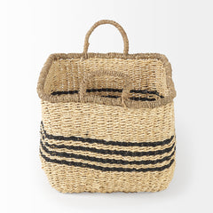 Emma Light Brown/Black Seagrass Rectangular Basket (Set of 2) - Ornate Home