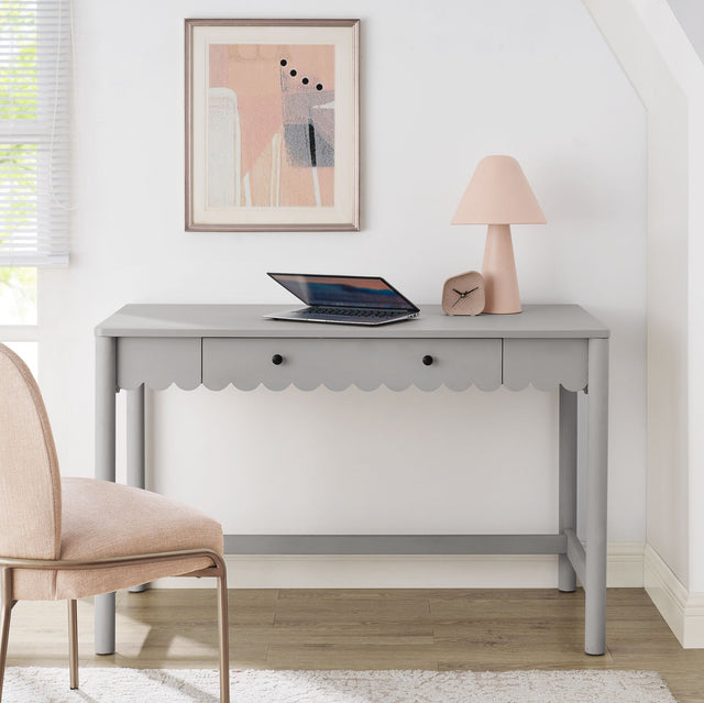 Emmeline Light Gray 1-Drawer Scallop Writing Desk - Ornate Home