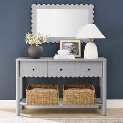 Emmeline Light Gray 3-Drawer Scalloped Console Table - Ornate Home
