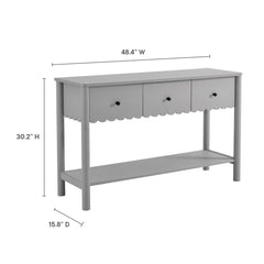 Emmeline Light Gray 3-Drawer Scalloped Console Table - Ornate Home
