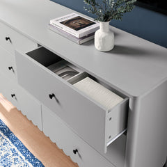Emmeline Light Gray Scalloped 6-Drawer Dresser - Ornate Home