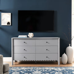 Emmeline Light Gray Scalloped 6-Drawer Dresser - Ornate Home
