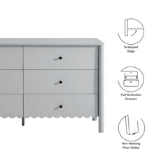 Emmeline Light Gray Scalloped 6-Drawer Dresser - Ornate Home