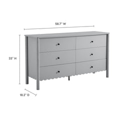 Emmeline Light Gray Scalloped 6-Drawer Dresser - Ornate Home