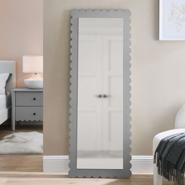 Emmeline Light Gray Scalloped Rectangle Floor Mirror - Ornate Home