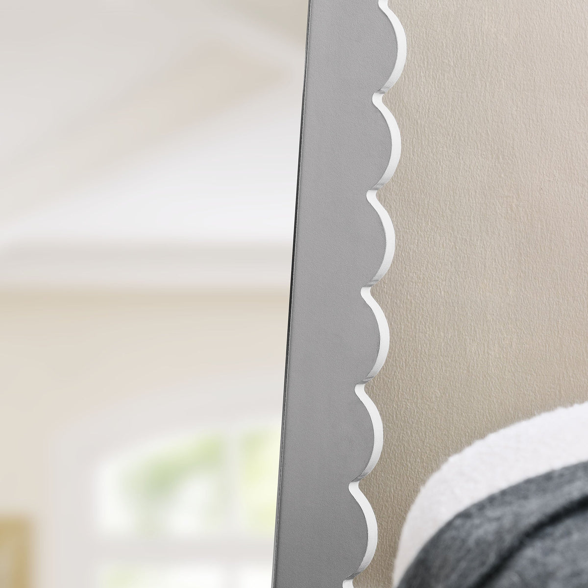 Emmeline Light Gray Scalloped Rectangle Floor Mirror - Ornate Home