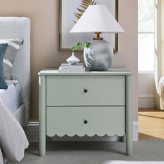 Emmeline Sage Scalloped 2-Drawer Nightstand - Ornate Home