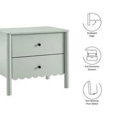 Emmeline Sage Scalloped 2-Drawer Nightstand - Ornate Home