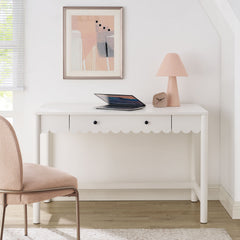 Emmeline White 1-Drawer Scallop Writing Desk - Ornate Home