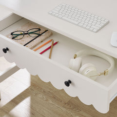 Emmeline White 1-Drawer Scallop Writing Desk - Ornate Home
