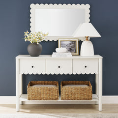 Emmeline White 3-Drawer Scalloped Console Table - Ornate Home