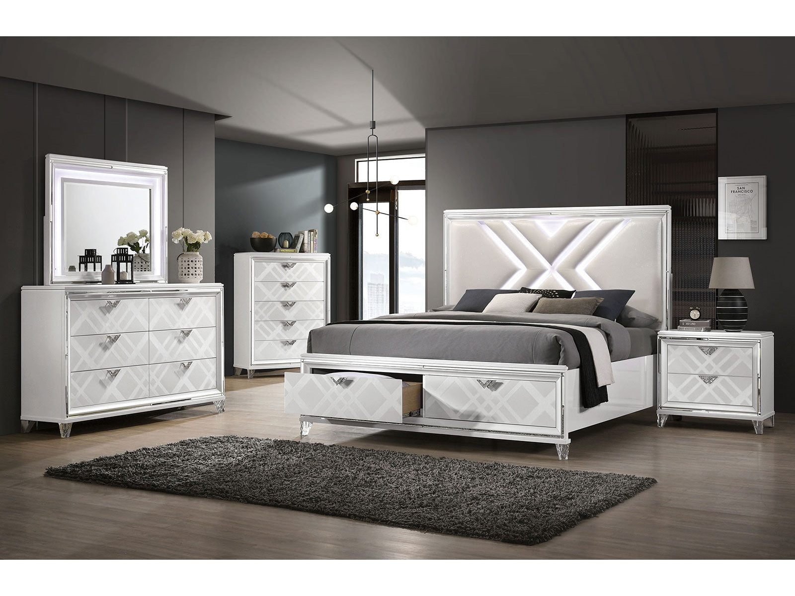 Emmeline White 4 Pc Queen Bedroom Set - Ornate Home