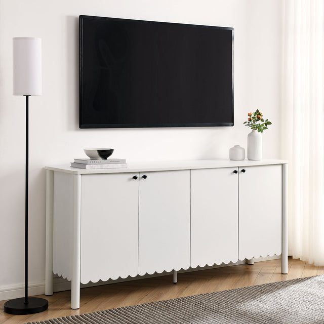 Emmeline White 66" 4-Door Scalloped Sideboard Cabinet - Ornate Home
